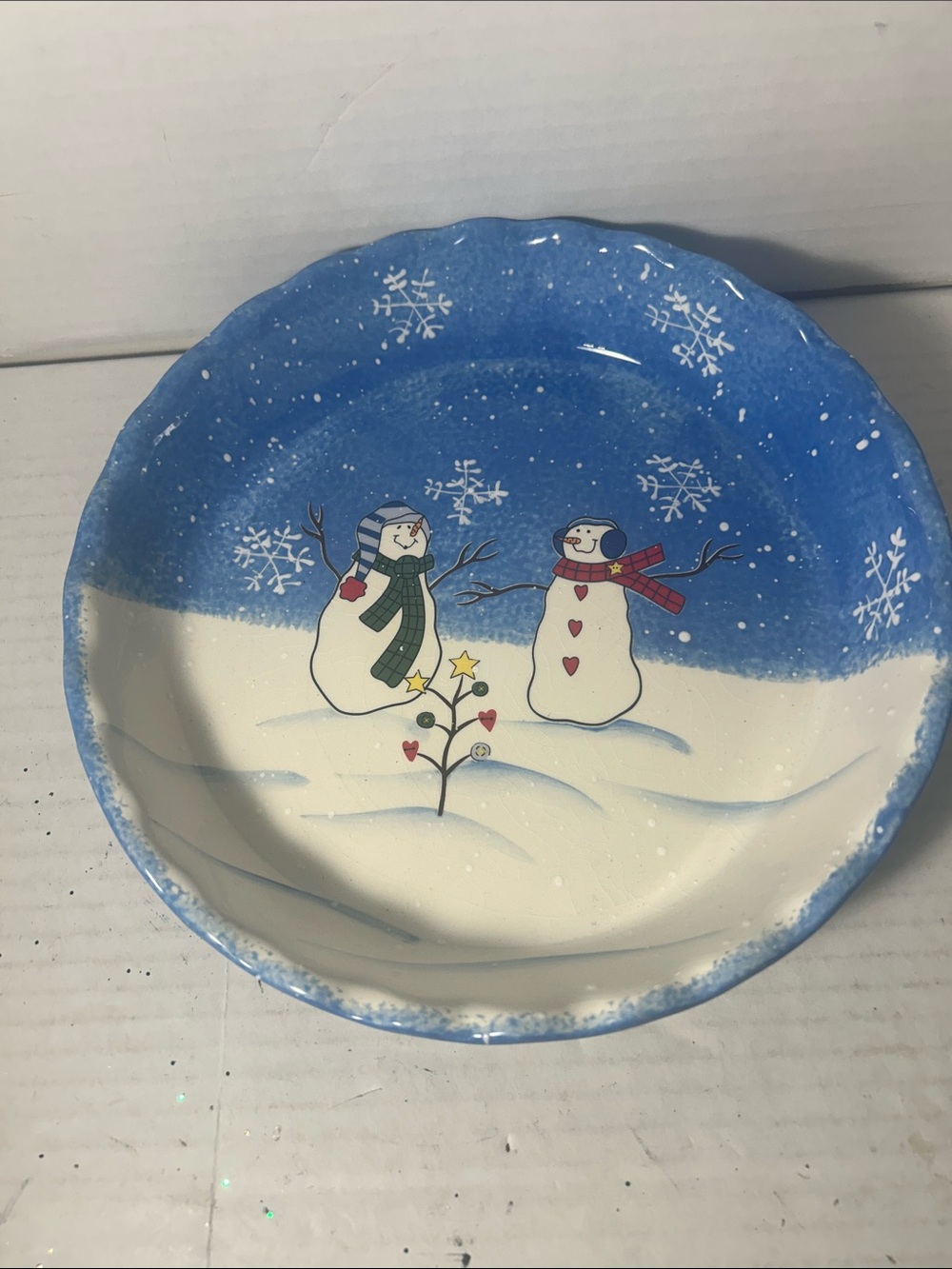 Festive Snowman Holiday Ceramic Bowl - Blue & White